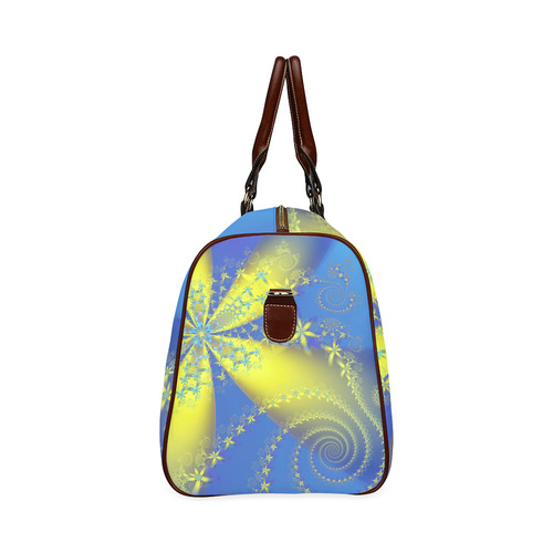 Flower Galaxies Blue Yellow Fractal Art Waterproof Travel Bag/Small (Model 1639)