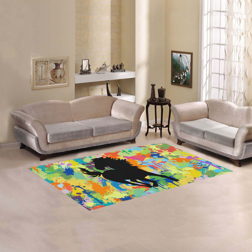 Horse Shape Template Colorful Splash Area Rug 5'x3'3''