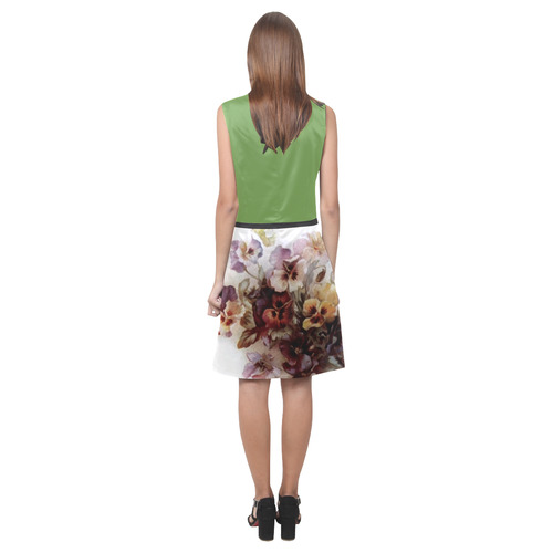 Vintage Pansy Floral Green Eos Women's Sleeveless Dress (Model D01)