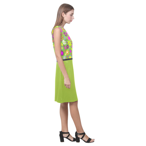 Retro Flower Power Lime Eos Women's Sleeveless Dress (Model D01)