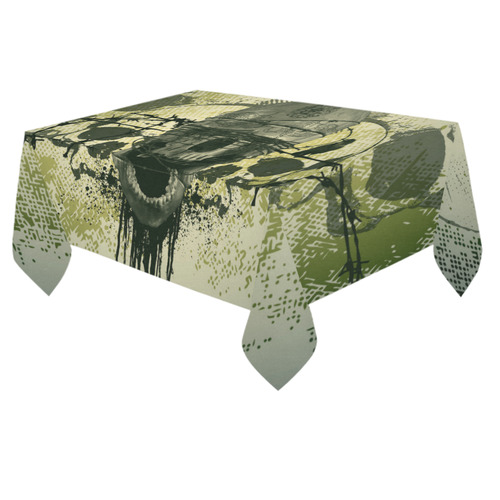Green skull with crow Cotton Linen Tablecloth 60"x 84"