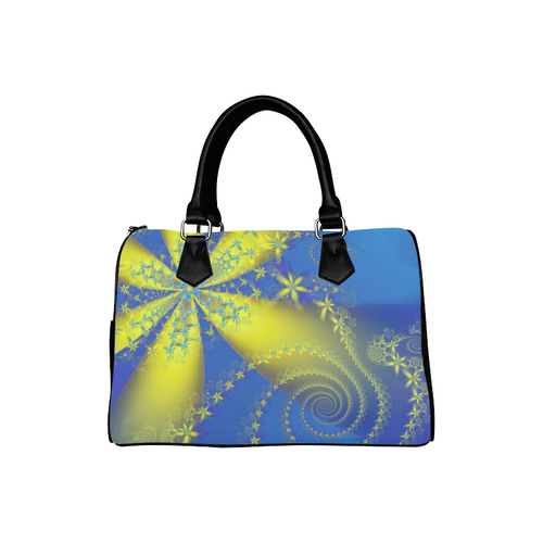 Flower Galaxies Blue Yellow Fractal Art Boston Handbag (Model 1621)