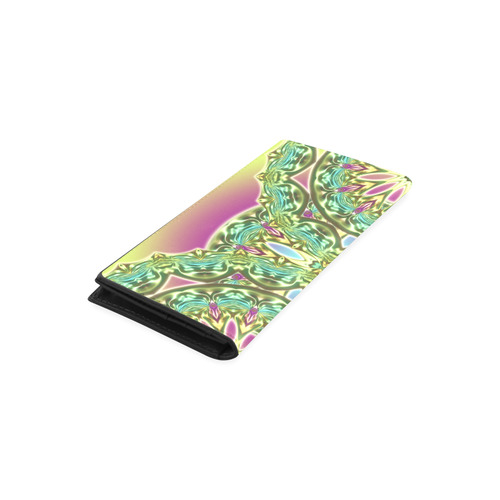 One and two half MANDALA green magenta cyan Women's Leather Wallet (Model 1611)