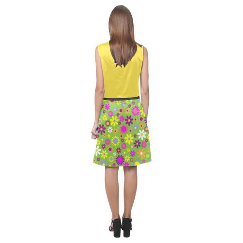 Buttercup and Retro Flower Power Eos Women's Sleeveless Dress (Model D01)