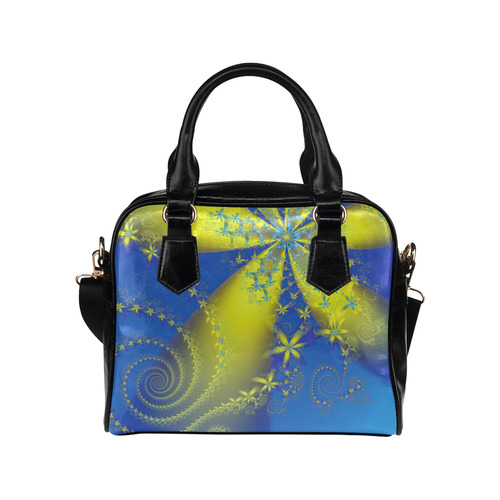 Flower Galaxies Yellow Blue Fractal Art Shoulder Handbag (Model 1634)