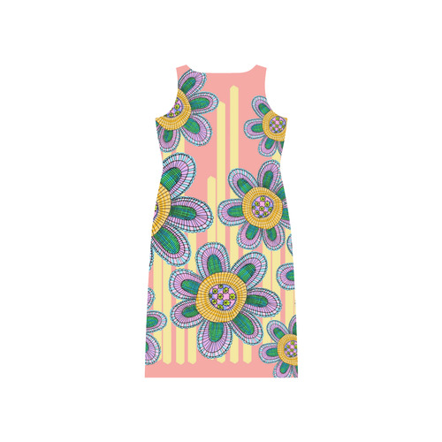 Colorful Flowers and Lines Phaedra Sleeveless Open Fork Long Dress (Model D08)