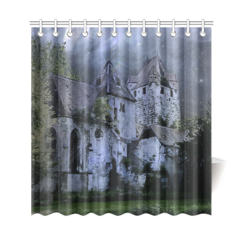 Creepy gothic halloween haunted castle in night Shower Curtain 69"x72"