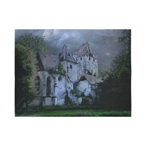 Creepy gothic halloween haunted castle in night Cotton Linen Wall Tapestry 80"x 60"