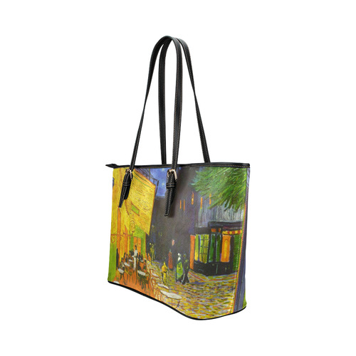 Van Gogh Cafe Terrace At Night Leather Tote Bag/Small (Model 1651)