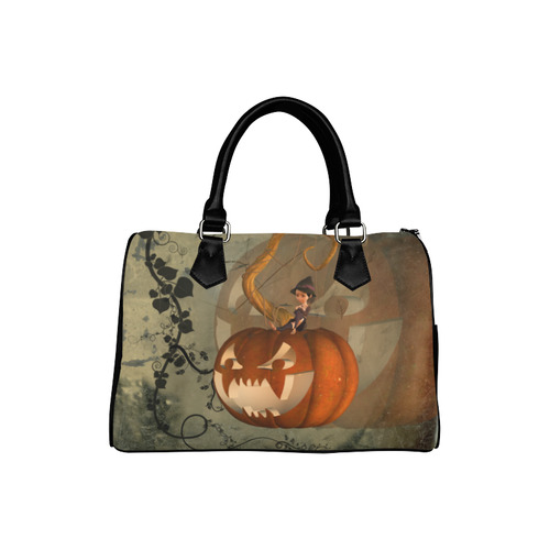 Halloween, funny pumpkin with witch Boston Handbag (Model 1621)