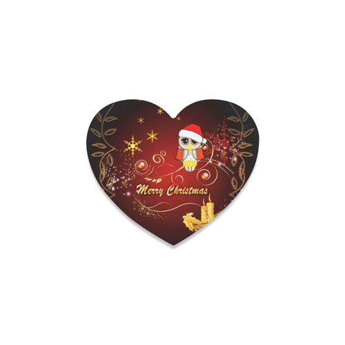 Cute christmas owl on red background Heart Coaster