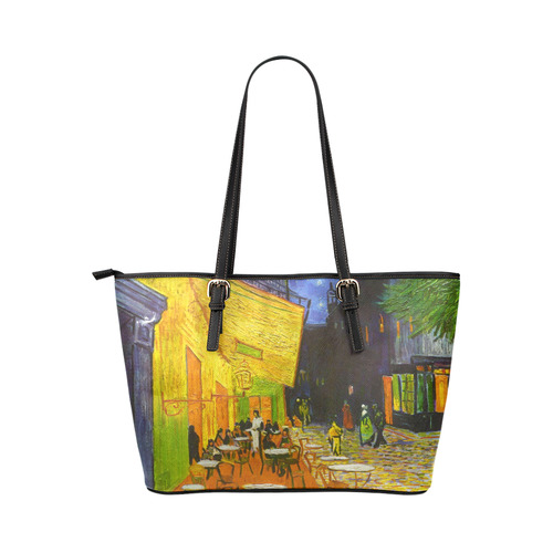 Van Gogh Cafe Terrace At Night Leather Tote Bag/Small (Model 1651)