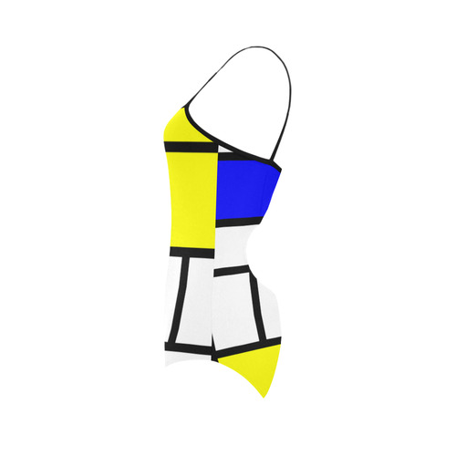 Mosaic DE STIJL Style black yellow red blue Strap Swimsuit ( Model S05)