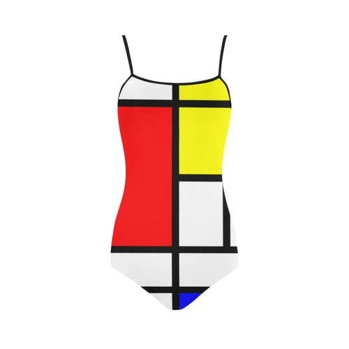 Mosaic DE STIJL Style black yellow red blue Strap Swimsuit ( Model S05)