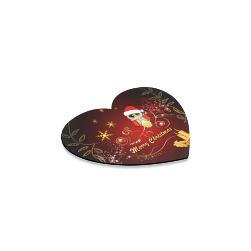 Cute christmas owl on red background Heart Coaster