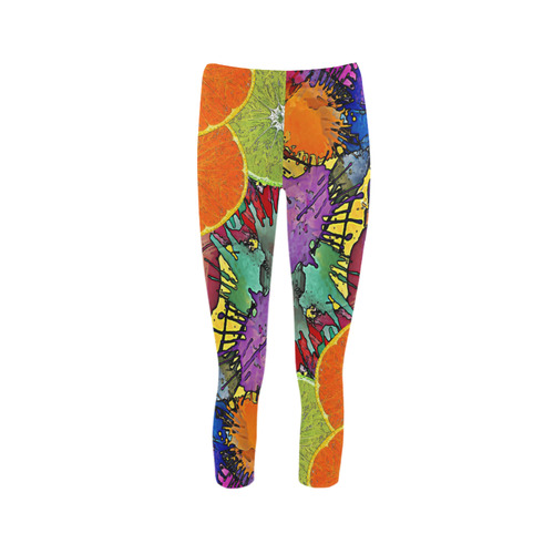 Pop Art Pattern Mix ORANGES SPLASHES multicolored Capri Legging (Model L02)