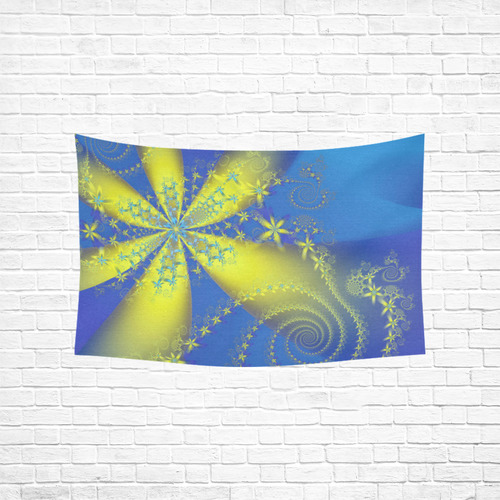Flower Galaxies Blue Yellow Fractal Art Cotton Linen Wall Tapestry 60"x 40"