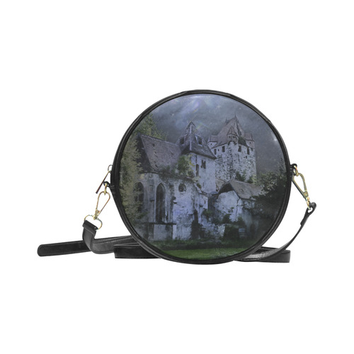 Creepy gothic halloween haunted castle in night Round Sling Bag (Model 1647)