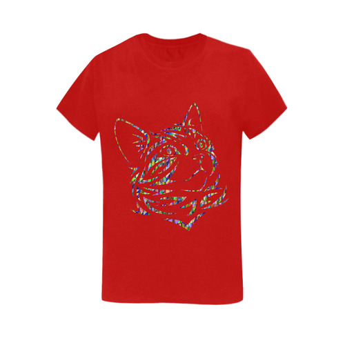 Abstract Triangle Cat Red Women's T-Shirt in USA Size (Two Sides Printing)