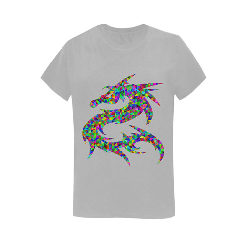 Abstract Triangle Dragon Grey Women's T-Shirt in USA Size (Two Sides Printing)