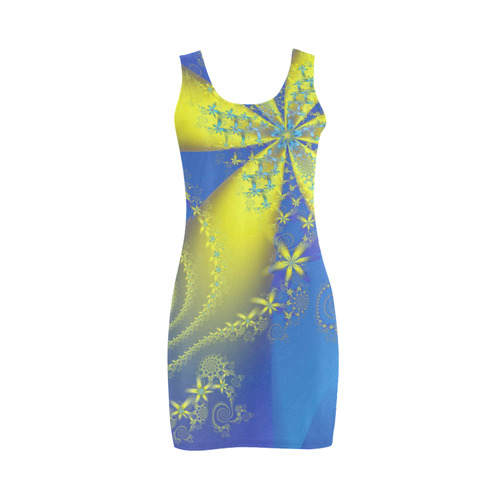 Flower Galaxies Yellow Blue Fractal Art Medea Vest Dress (Model D06)
