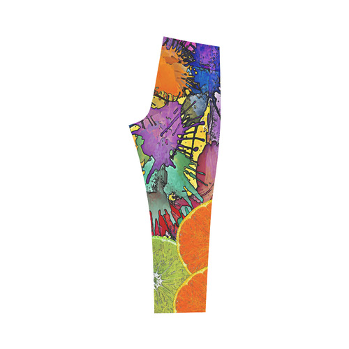 Pop Art Pattern Mix ORANGES SPLASHES multicolored Capri Legging (Model L02)