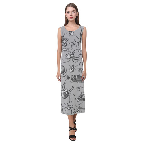 beetles spiders creepy crawlers bugs grey Phaedra Sleeveless Open Fork Long Dress (Model D08)