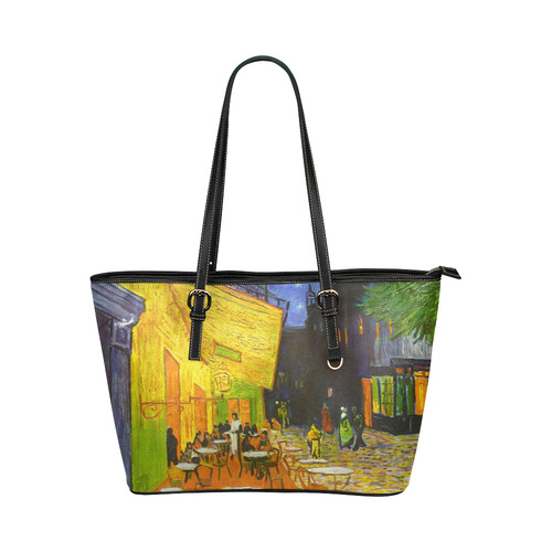 Van Gogh Cafe Terrace At Night Leather Tote Bag/Small (Model 1651)