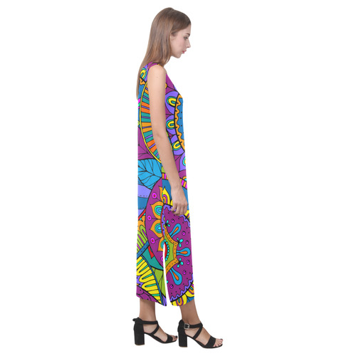 Pop Art PAISLEY Ornaments Pattern multicolored Phaedra Sleeveless Open Fork Long Dress (Model D08)