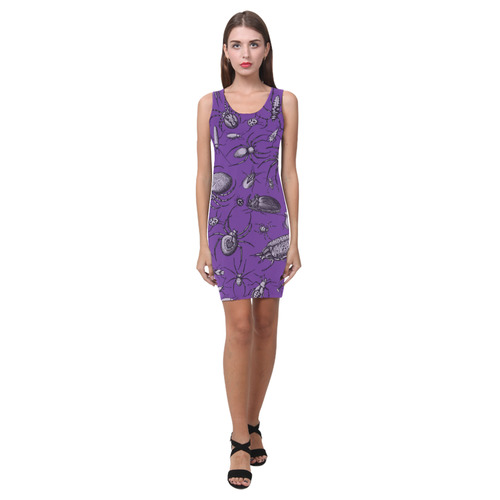 spiders creepy crawlers bugs purple halloween Medea Vest Dress (Model D06)