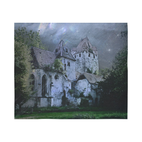 Creepy gothic halloween haunted castle in night Cotton Linen Wall Tapestry 60"x 51"