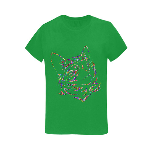 Abstract Triangle Cat Green Women's T-Shirt in USA Size (Two Sides Printing)