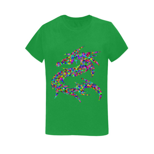 Abstract Triangle Dragon Green Women's T-Shirt in USA Size (Two Sides Printing)