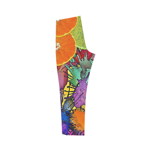 Pop Art Pattern Mix ORANGES SPLASHES multicolored Capri Legging (Model L02)