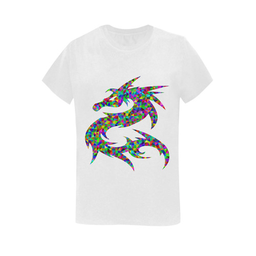 Abstract Triangle Dragon White Women's T-Shirt in USA Size (Two Sides Printing)