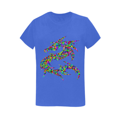 Abstract Triangle Dragon Blue Women's T-Shirt in USA Size (Two Sides Printing)