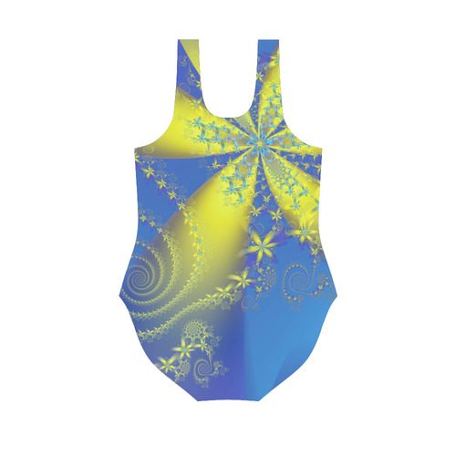 Flower Galaxies Yellow Blue Fractal Art Vest One Piece Swimsuit (Model S04)