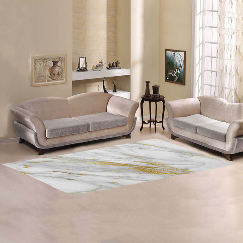 italian Marble, white and gold Area Rug 9'6''x3'3''