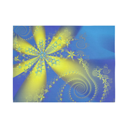 Flower Galaxies Blue Yellow Fractal Art Cotton Linen Wall Tapestry 80"x 60"