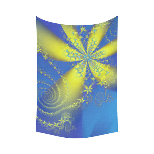 Flower Galaxies Blue Yellow Fractal Art Cotton Linen Wall Tapestry 90"x 60"