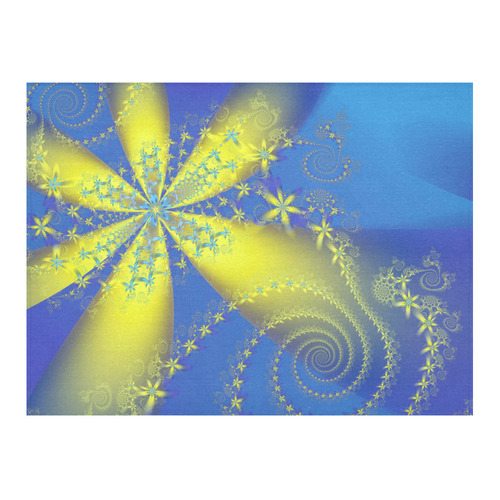 Flower Galaxies Blue Yellow Fractal Art Cotton Linen Tablecloth 52"x 70"