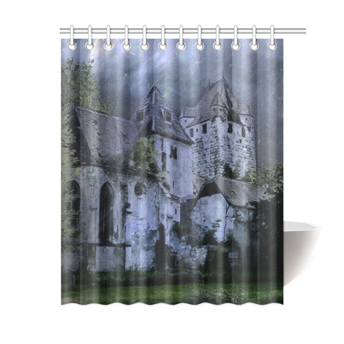 Creepy gothic halloween haunted castle in night Shower Curtain 60"x72"