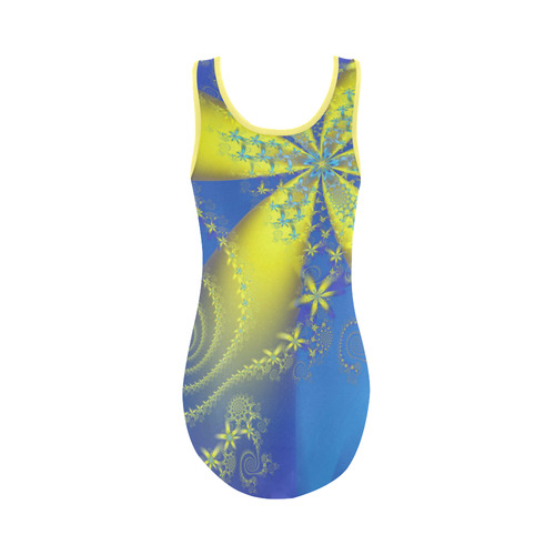 Flower Galaxies Yellow Blue Fractal Art Vest One Piece Swimsuit (Model S04)