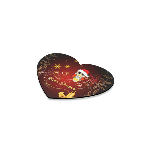 Cute christmas owl on red background Heart Coaster