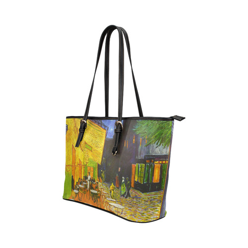 Van Gogh Cafe Terrace At Night Leather Tote Bag/Small (Model 1651)