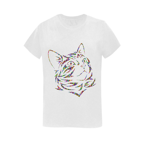 Abstract Triangle Cat White Women's T-Shirt in USA Size (Two Sides Printing)