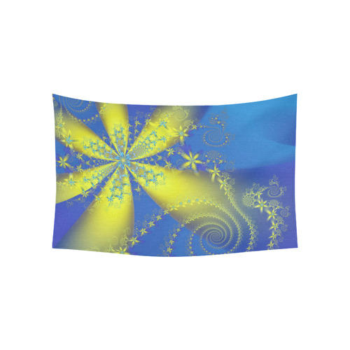 Flower Galaxies Blue Yellow Fractal Art Cotton Linen Wall Tapestry 60"x 40"