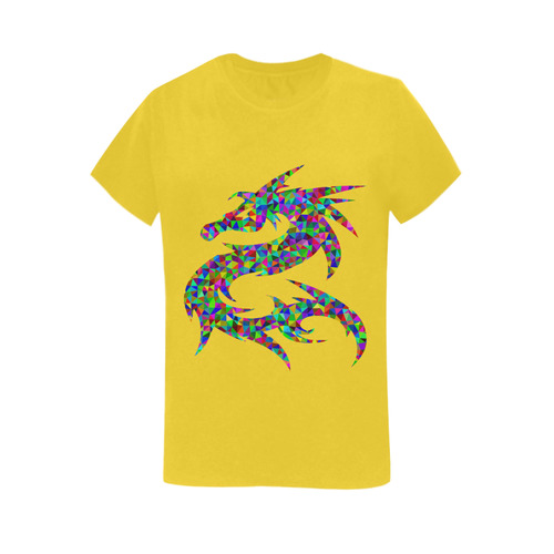 Abstract Triangle Dragon Yellow Women's T-Shirt in USA Size (Two Sides Printing)