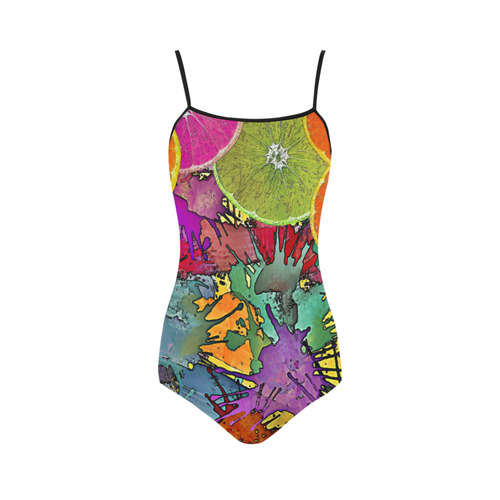 Pop Art Pattern Mix ORANGES SPLASHES multicolored Strap Swimsuit ( Model S05)