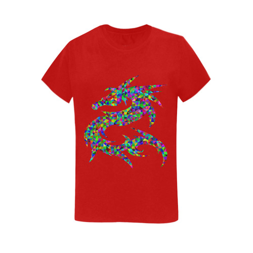 Abstract Triangle Dragon Red Women's T-Shirt in USA Size (Two Sides Printing)